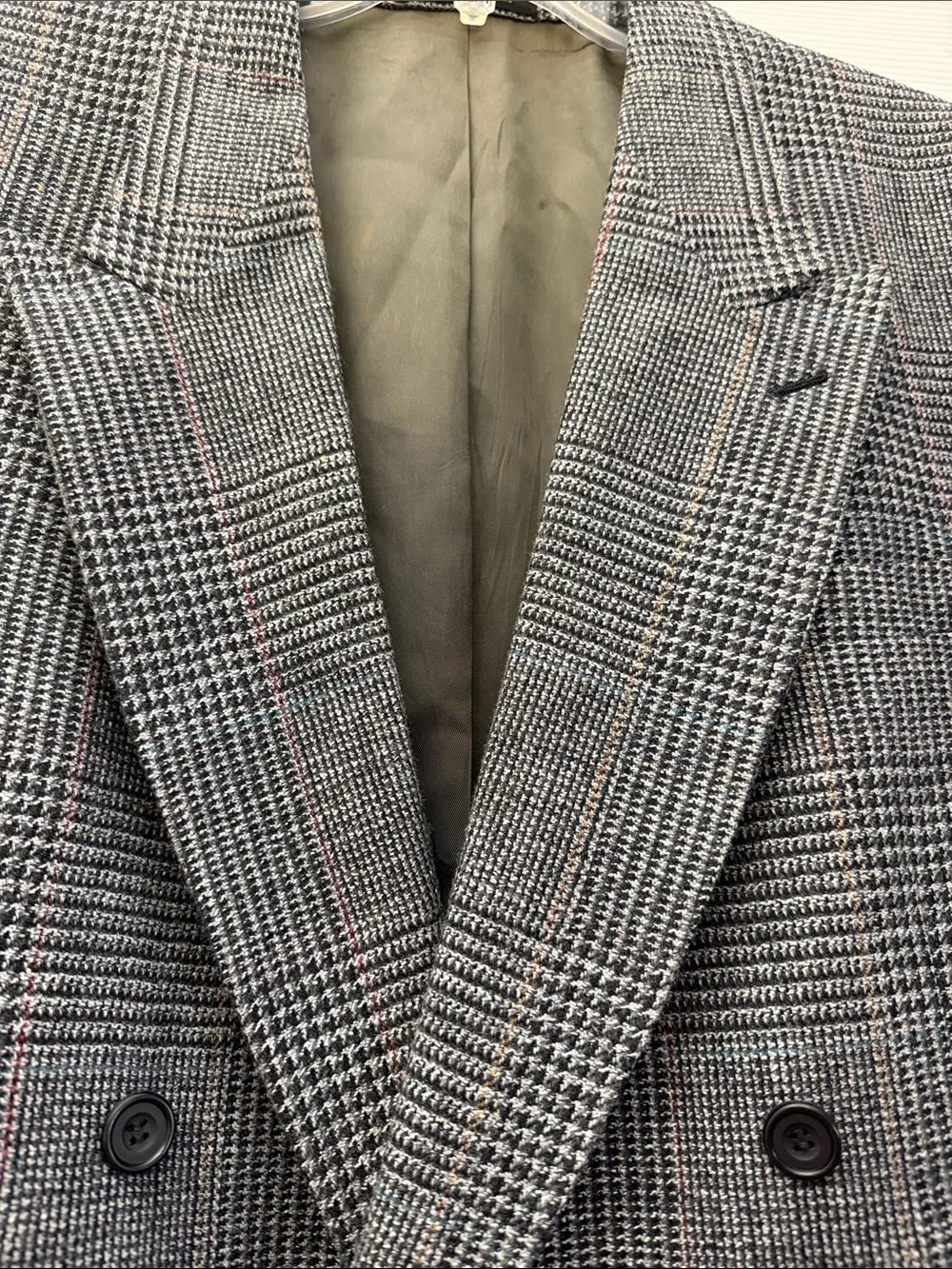 Evan Picone Gray Glen Plaid Double-Breasted Sport Coat